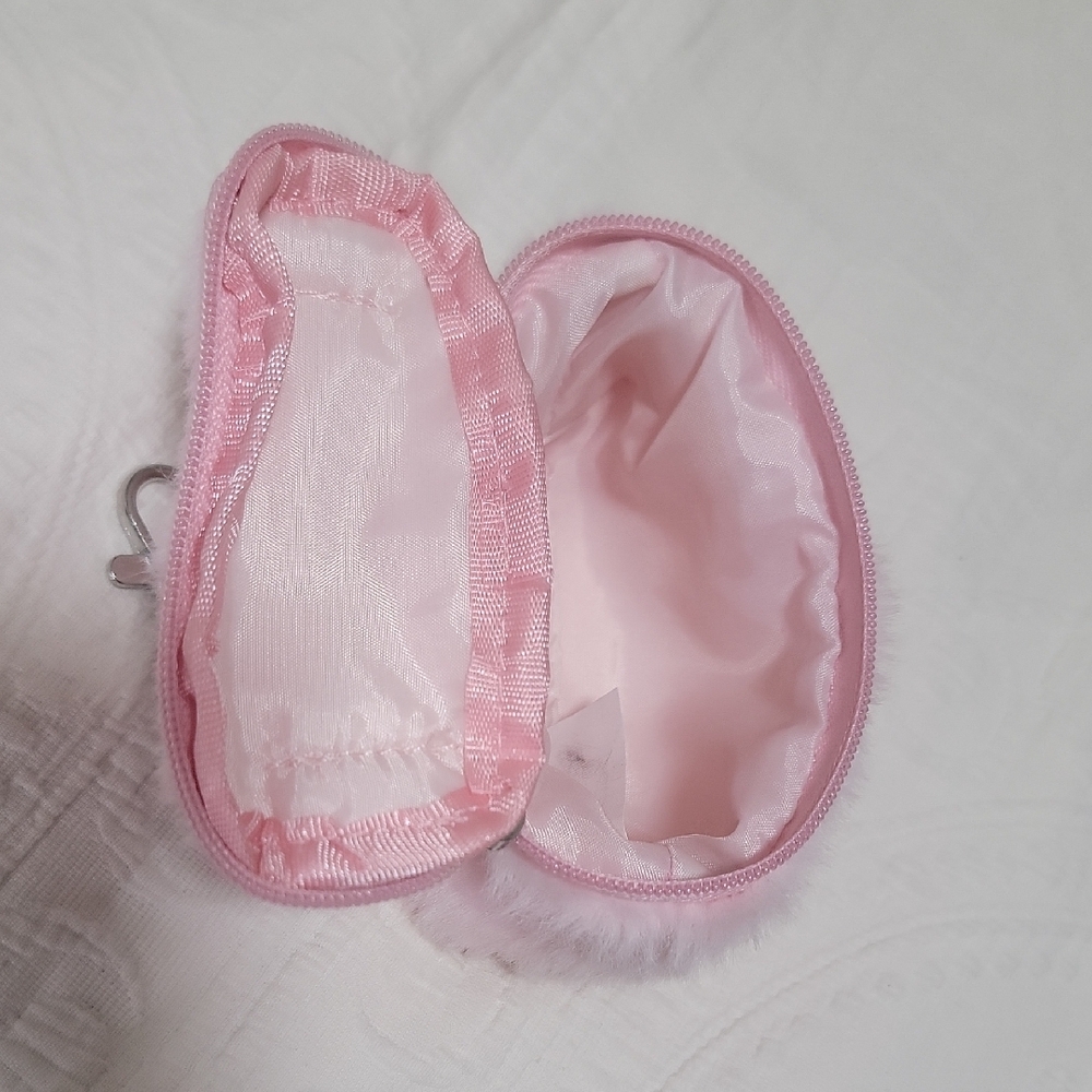 Urban Outfitter Like New Double Zipper Mini Fluffy Pink Keychain Pouch - Picture 2 of 4